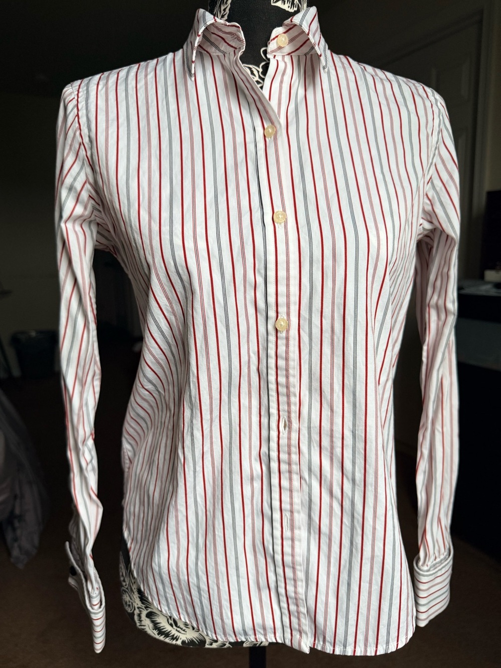 Lauren Ralph Lauren French Cuffed Striped Cotton Button-Down Shirt Petite S